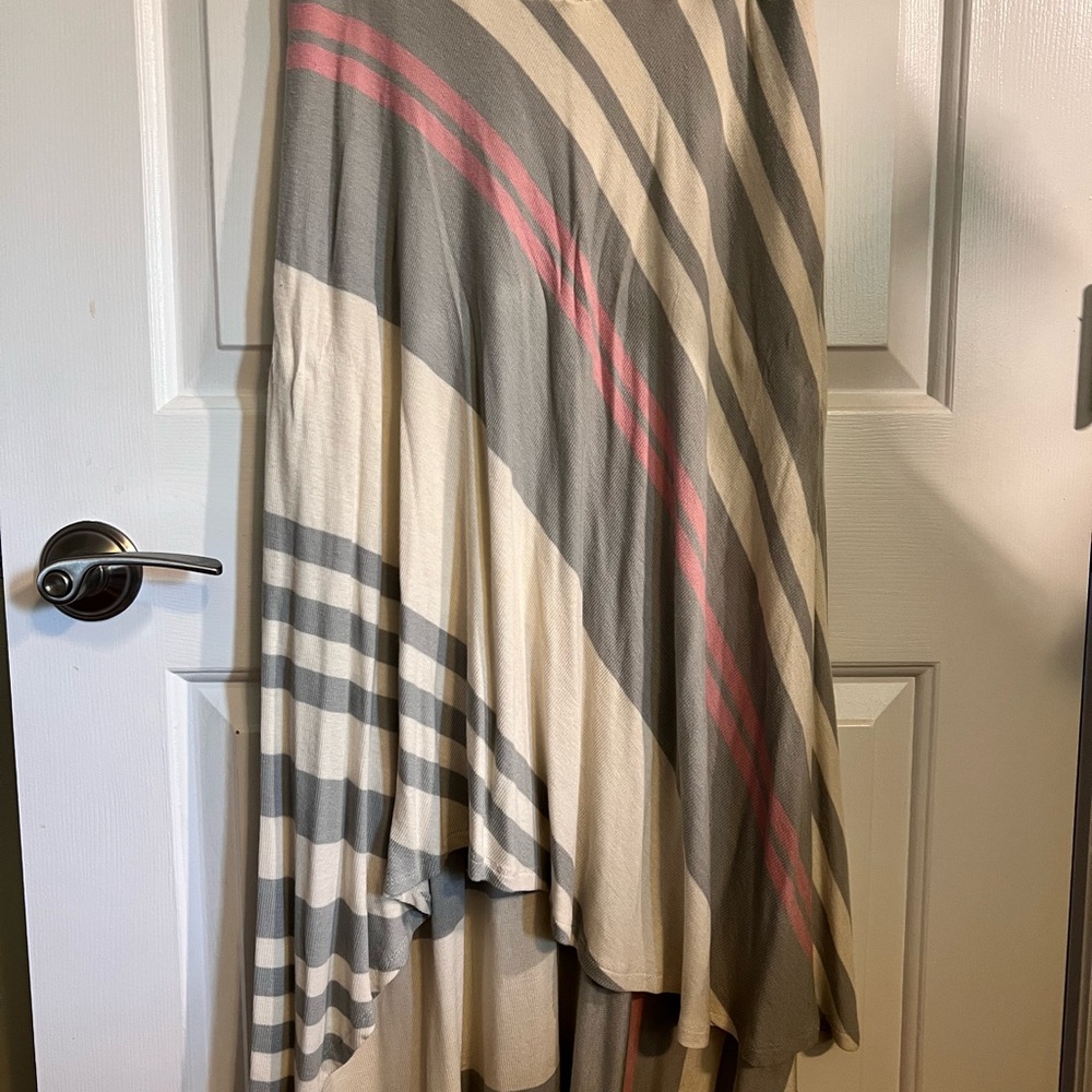Anthropologie Bordeaux Gray and Pink Striped Midi Skirt
